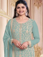 Light Aqua Faux Georgette Designer Salwar Kameez